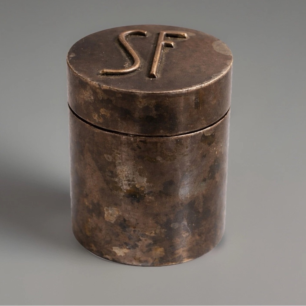 Vintage SF Monogram Rustic Industrial Storage Jar Canister Decor bronze finish